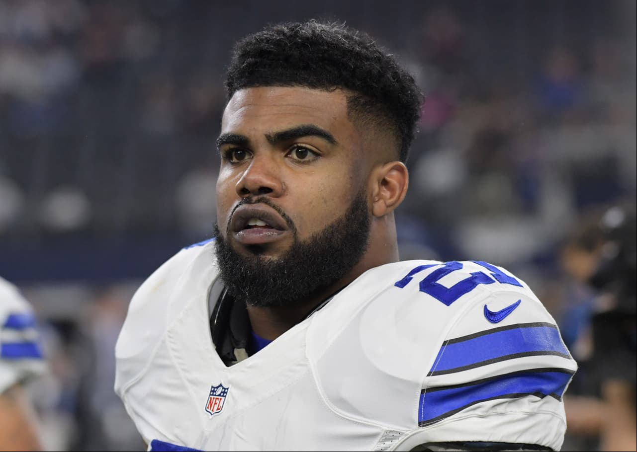 Ezekiel Elliott reacts during a NFL football game against the Detroit Lions in Arlington, Tex. on Monday, Dec 26, 2016. The Cowboys defeated the Lions 42-21. (Kirby Lee/NFL)