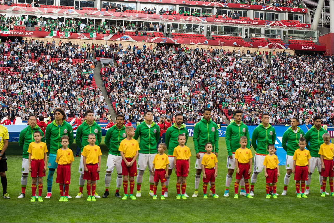 Action photo during the match Portugal vs Mexico, Group A matches the FIFA Confederations Cup Russia 2017 at Kazan Stadium, Russia. Foto de accion durante el partido Portugal vs Mexico, COrrespondiente al Grupo A la Copa FIFA Confederaciones Rusia 2017 en el Estadio de Kazan, Rusia, en la foto: Seleccion de Mexico 18/06/2017/MEXSPORT/David Leah