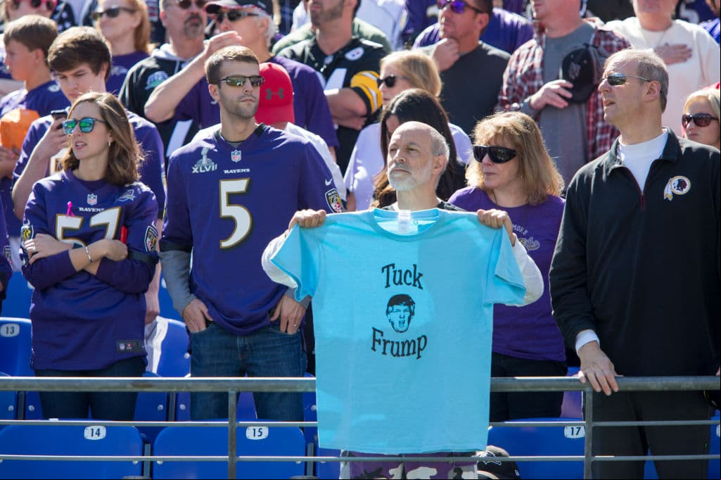 BALTIMORE, MD - OCTOBER 01: Fans hold signs before the Baltimore Ravens take on the Pittsburgh Steelers at M&T Bank Stadium on October 1, 2017 in Baltimore, Maryland. (Photo by Tasos Katopodis/Getty Images)